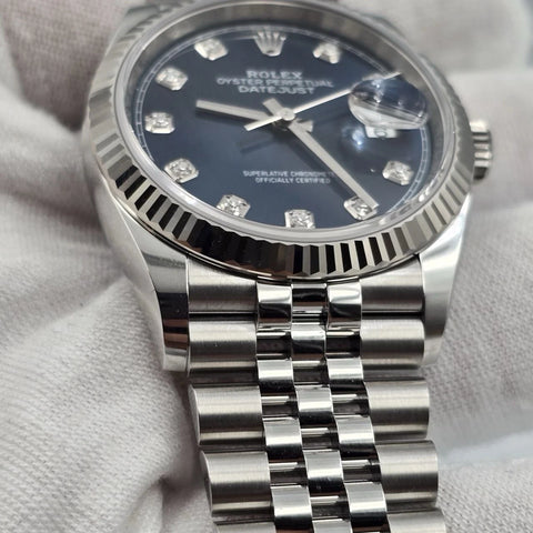 NEW 2025 Rolex Datejust 36mm Blue Diamond Dial Fluted Jubilee 126234 UNWORN