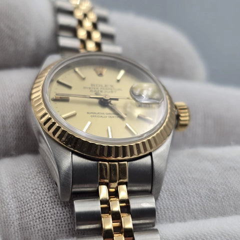 PAPERS Rolex Datejust Yellow Gold & Steel 69173 Champagne Dial Watch 26mm + RSC