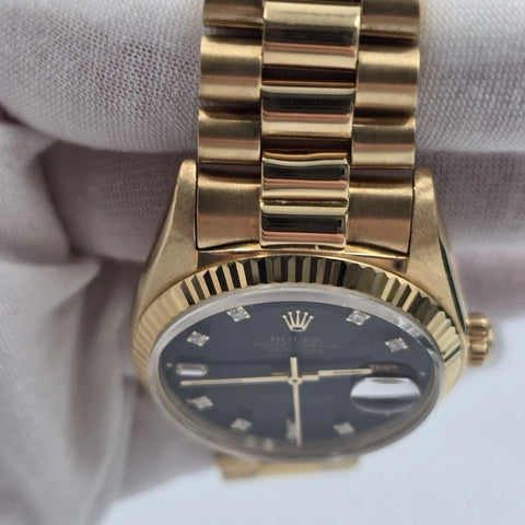 Rolex Day-Date 18038 President 18k Gold FACTORY Black Diamond Dial 36mm Watch
