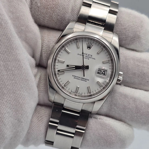 PAPERS Rolex Oyster Perpetual Date 34mm 115200 White Steel Oyster Watch