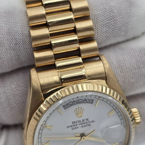 PAPERS Rolex Day-Date 18038 President 18k Gold White Dial 36mm BOX