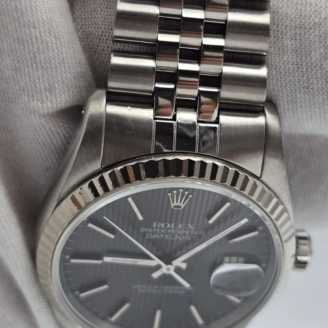 Rolex Datejust Gray Tapestry Dial Stainless Steel Jubilee 16234 36mm Watch