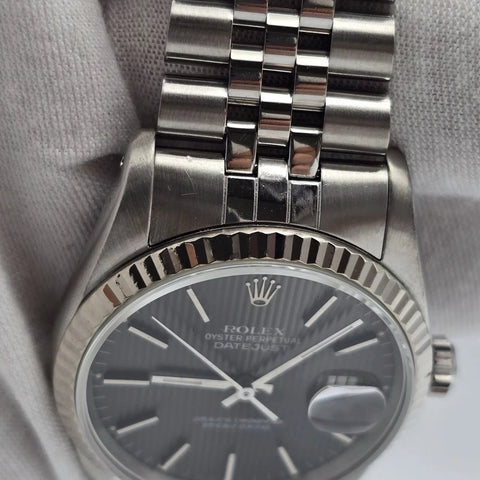 Rolex Datejust Gray Tapestry Dial Stainless Steel Jubilee 16234 36mm Watch