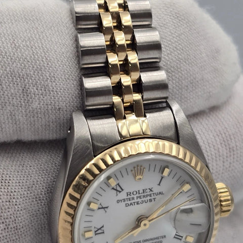 PAPERS Rolex Lady Datejust 26mm Two Tone White Roman Diamond Dial Jubilee 69173
