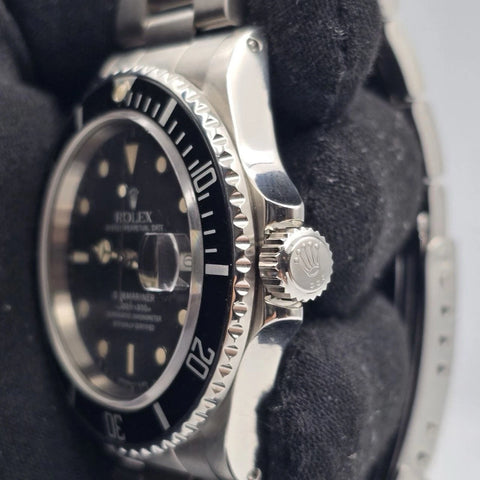 Rolex Submariner Date 16800 Steel Factory Patina Matte Black 40mm Oyster Watch