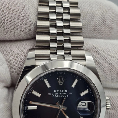 NEW 2025 Rolex Datejust 41mm Blue Stick Steel Smooth Bezel Jubilee 126300 UNWORN