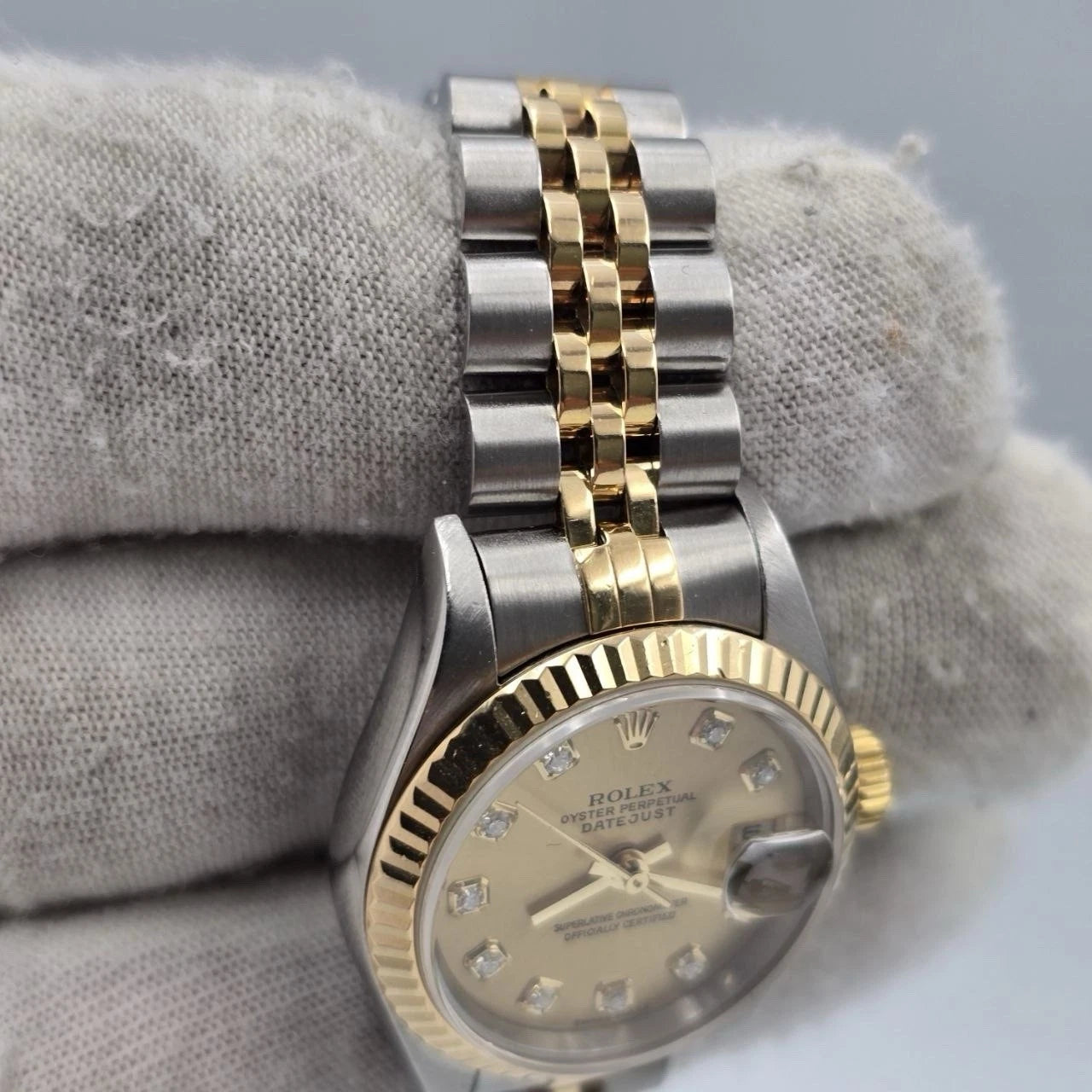 Rolex Datejust 79173 Two Tone Jubilee Champagne Diamond Dial 26mm Watch