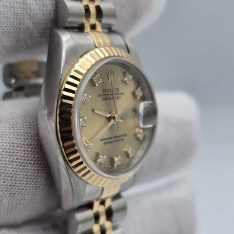 Rolex Datejust 26mm Champagne Diamond Dial Two Tone NO HOLES Jubilee Watch 69173