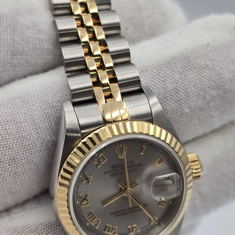 PAPERS Rolex MINT Two Tone Lady-Datejust 69173 Grey Roman Dial Jubilee Bracelet