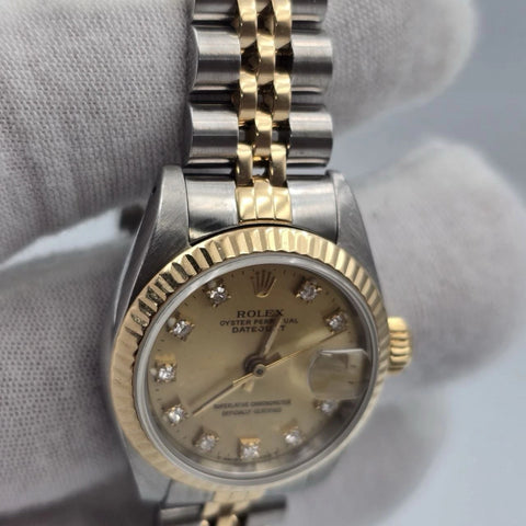 PAPERS Rolex Lady Datejust Gold & Steel 26mm Champagne Diamond Dial 69173 BOX