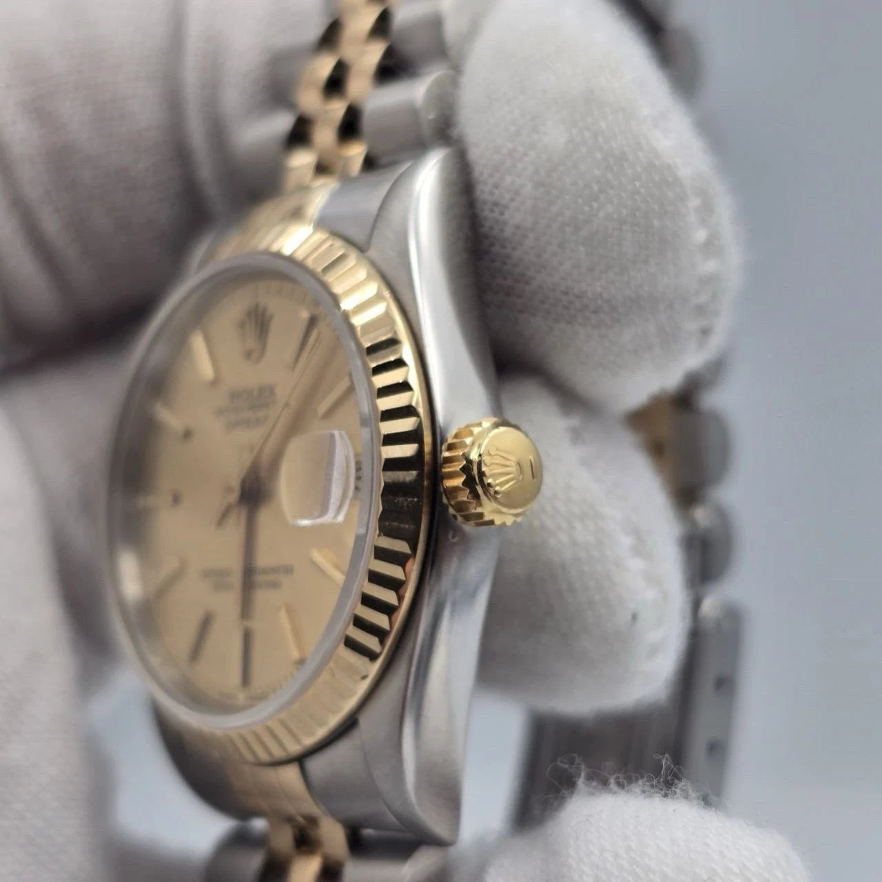 PAPERS MINT Rolex Datejust Ladies 31mm 18k Two Tone 68273 Champagne Dial Watch