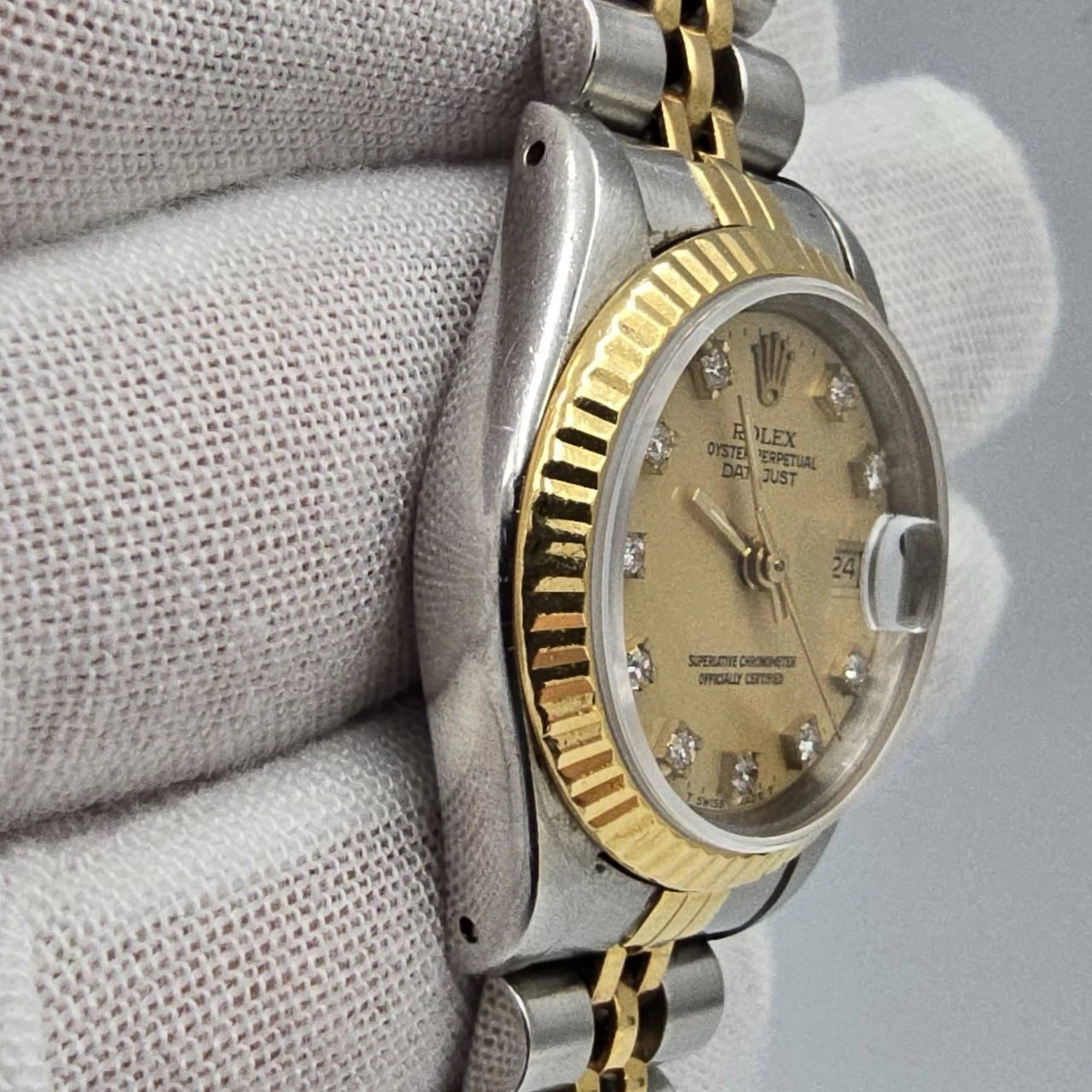 Rolex Datejust 26mm Champagne Diamond Dial Two Tone Jubilee Watch 69173