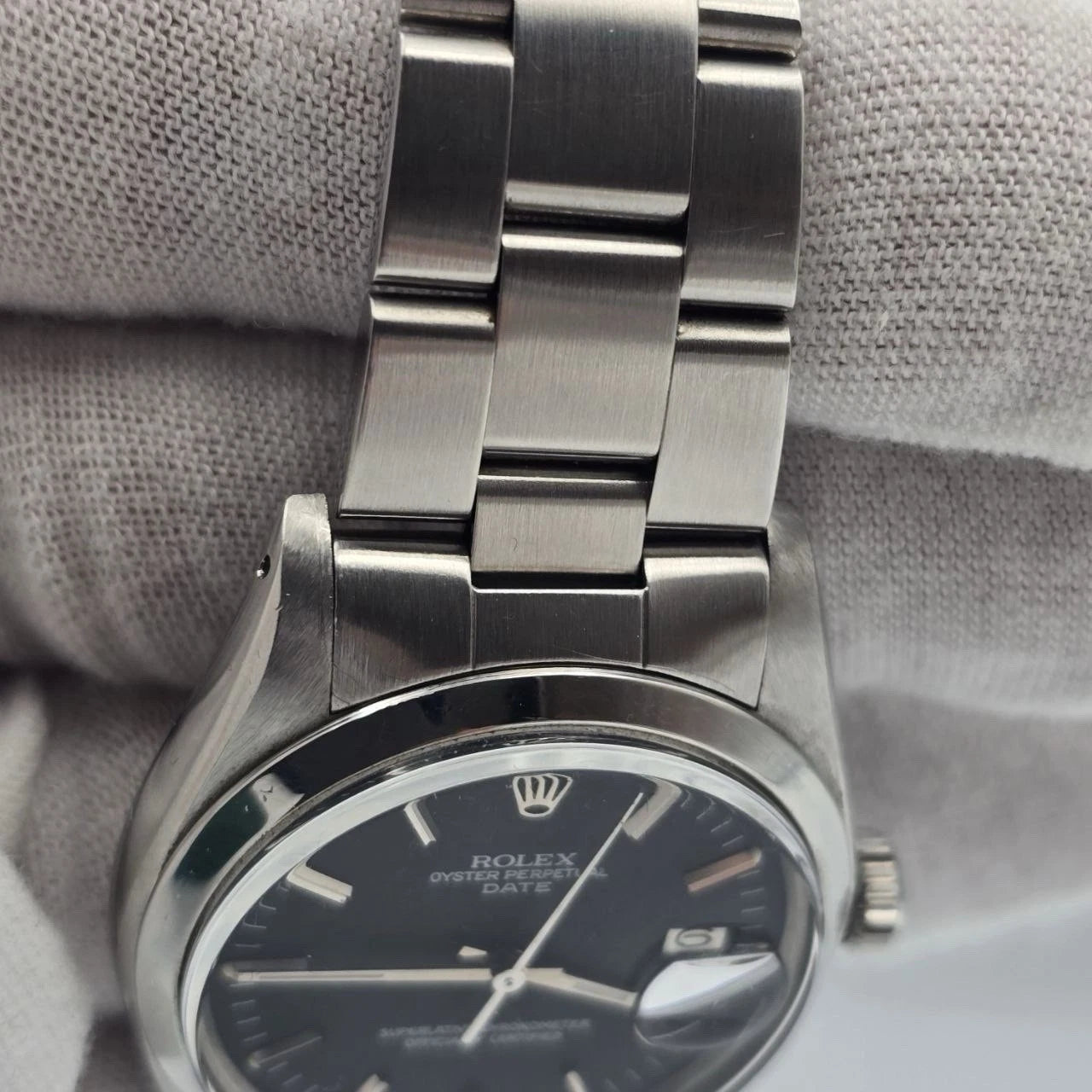 Rolex Oyster Perpetual Date Black Dial Stainless Steel 1500 34mm Watch