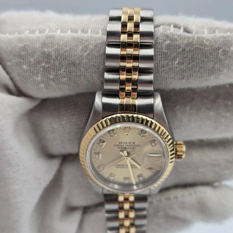 PAPERS Rolex Lady Datejust 26mm Gold Steel Champagne Diamond Dial 69173