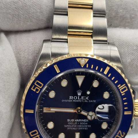 PAPERS 2023 Rolex Submariner Blue Dial Two Tone Gold 41mm Watch 126613LB BOX