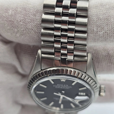 Rolex Datejust 1603 Steel Factory BLACK Dial Jubilee 36mm Automatic Watch