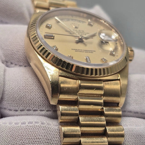 Rolex Day-Date 18038 President 18k Gold 36mm Factory Champagne Diamond Dial