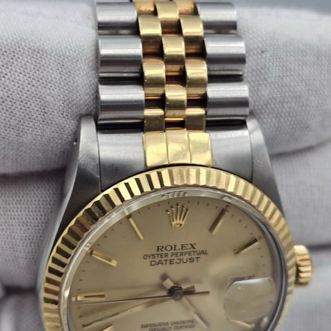 PAPERS Rolex Datejust Champagne Two-Tone Yellow Gold Jubilee 16013 36mm Watch