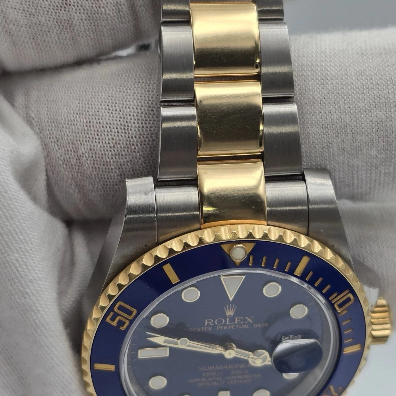 PAPERS 2016 Rolex Submariner Date 116613LB Blue Dial Gold TT 40mm Watch BOX