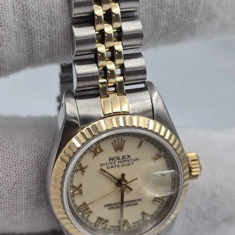 PAPERS Rolex Datejust 26mm 69173 Two Tone Jubilee Cream Roman Dial Watch