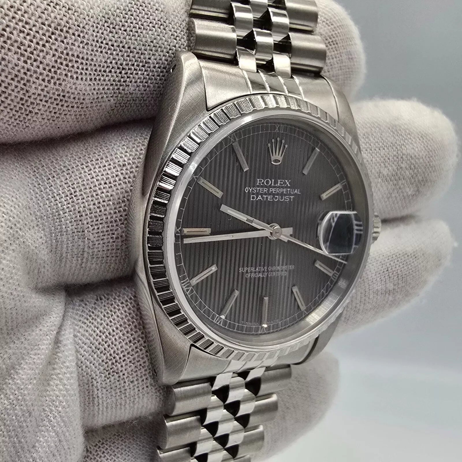 2020 RSC Rolex Datejust Steel 36mm Gray Tapestry Dial Jubilee Watch 16220 BOX