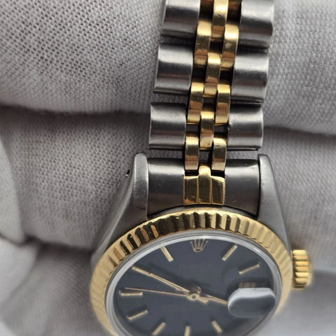 Rolex Lady Datejust 26mm Yellow Gold Steel Factory Blue Dial 69173