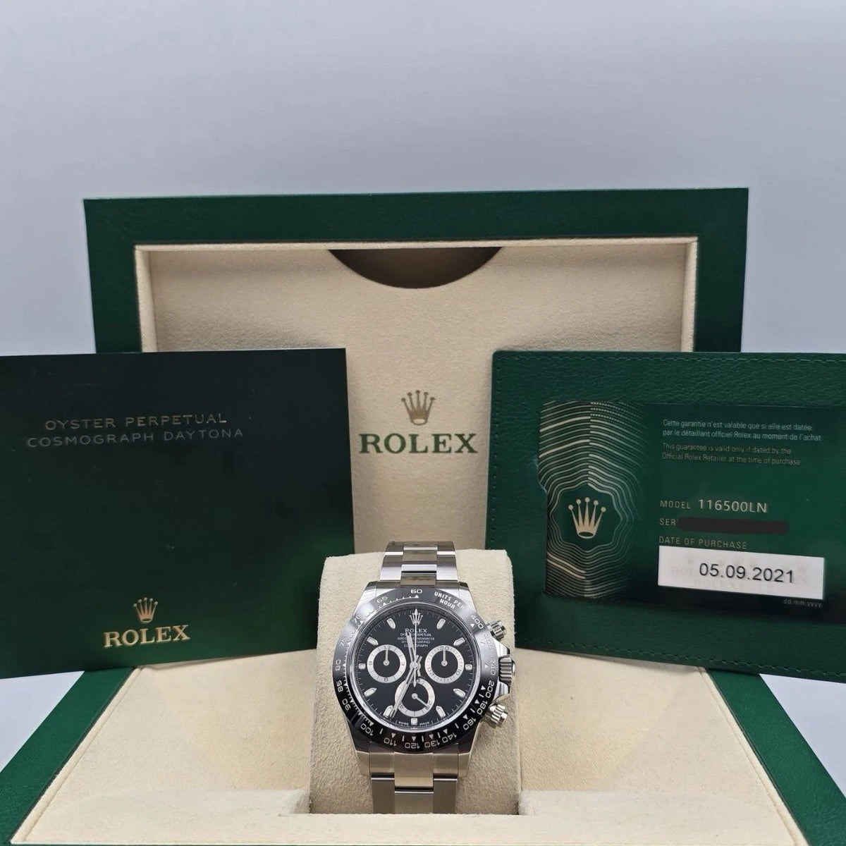 2021 PAPERS Rolex Daytona 116500LN Black Ceramic 40mm Steel Watch BOX