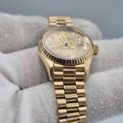 2000 PAPERS Rolex Datejust Champagne Diamond Dial 18K Yellow Gold 79178 26mm