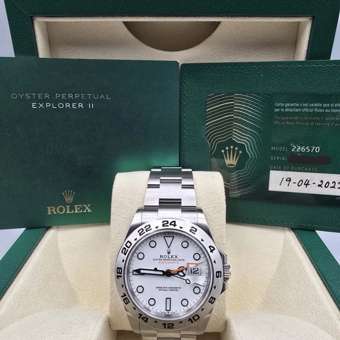 2022 PAPERS Rolex Explorer II 42mm 226570 Stainless Steel Polar White Dial BOX