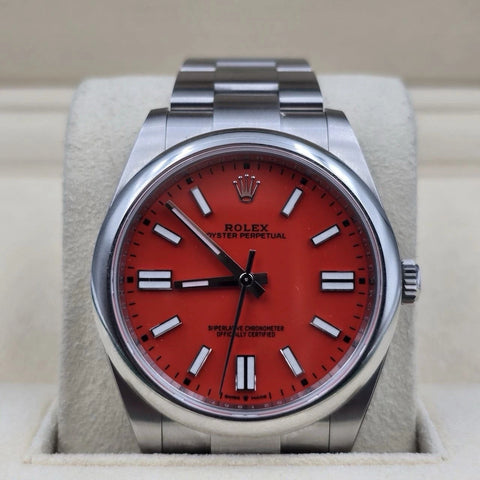 2021 PAPERS Rolex Oyster Perpetual 41mm Coral Red Stainless Steel 124300 BOX