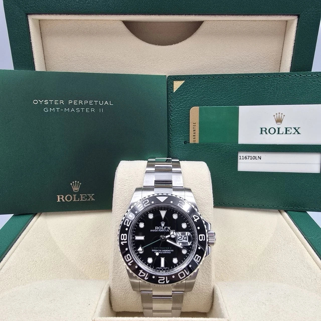 2016 PAPERS Rolex GMT Master II 116710LN Steel Ceramic "Green Arrow" 40mm BOX