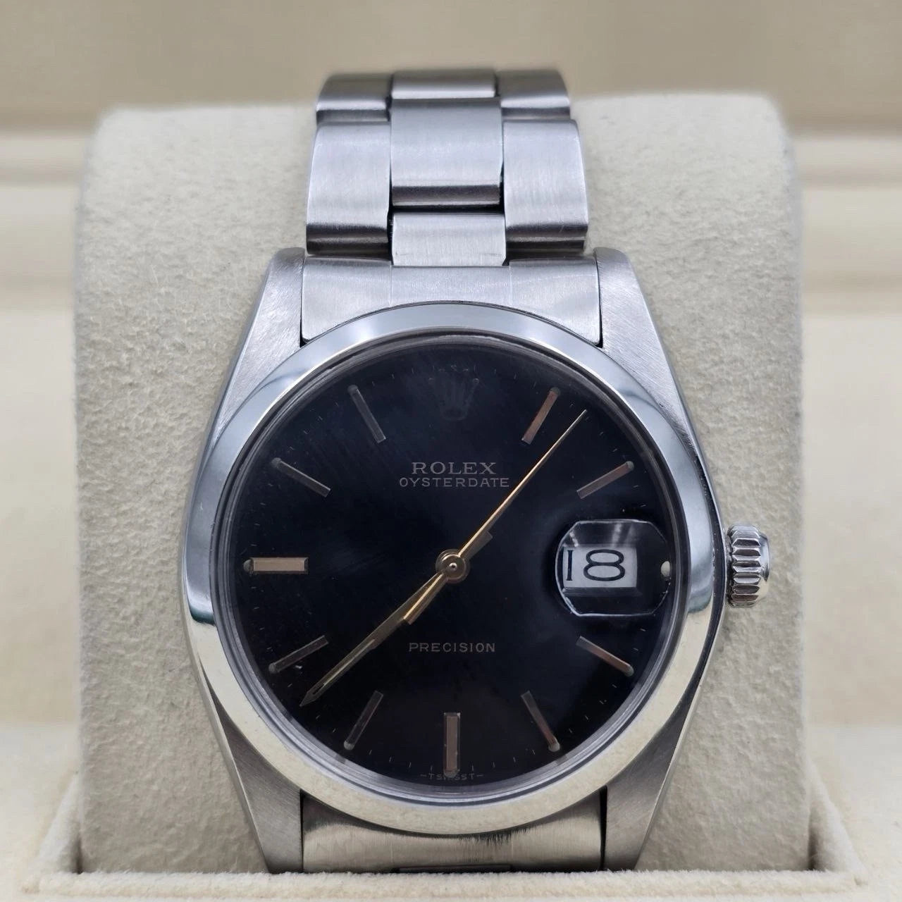 Rolex Oysterdate Precision 6694 Black Dial Gold Accents 34mm Watch