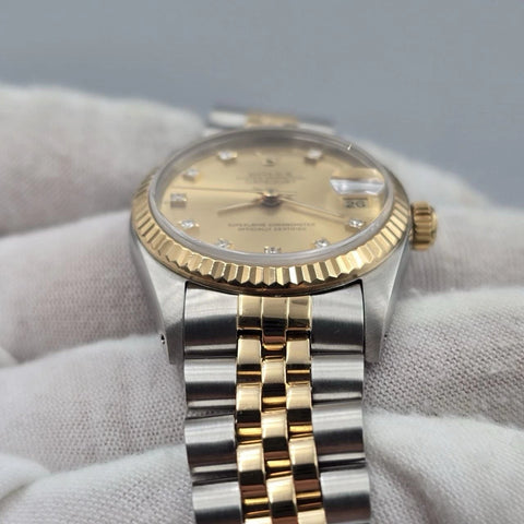 Rolex Datejust Midsize Champagne Diamond Dial Two-Tone Gold 31mm 68273 Watch