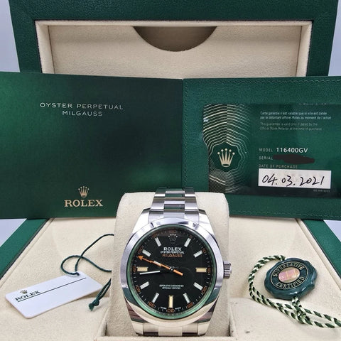 2021 PAPERS Rolex Milgauss 116400GV Black Green Stainless Steel 40mm BOX