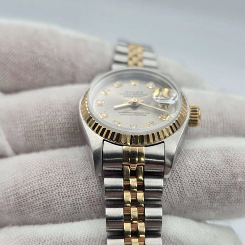 Rolex Lady Datejust 26mm Yellow Gold Steel Factory Grey Diamond Dial 69173