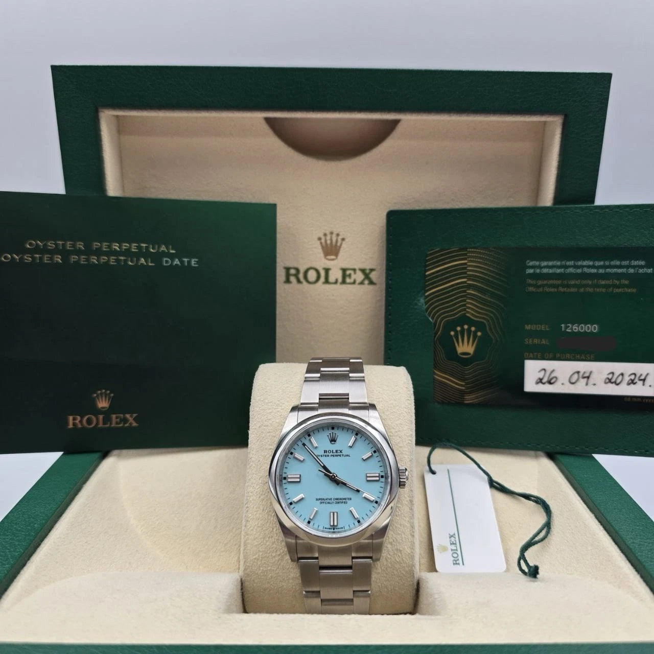PAPERS 2024 Rolex Oyster Perpetual 36mm 126000 Tiffany Turquoise Dial BOX