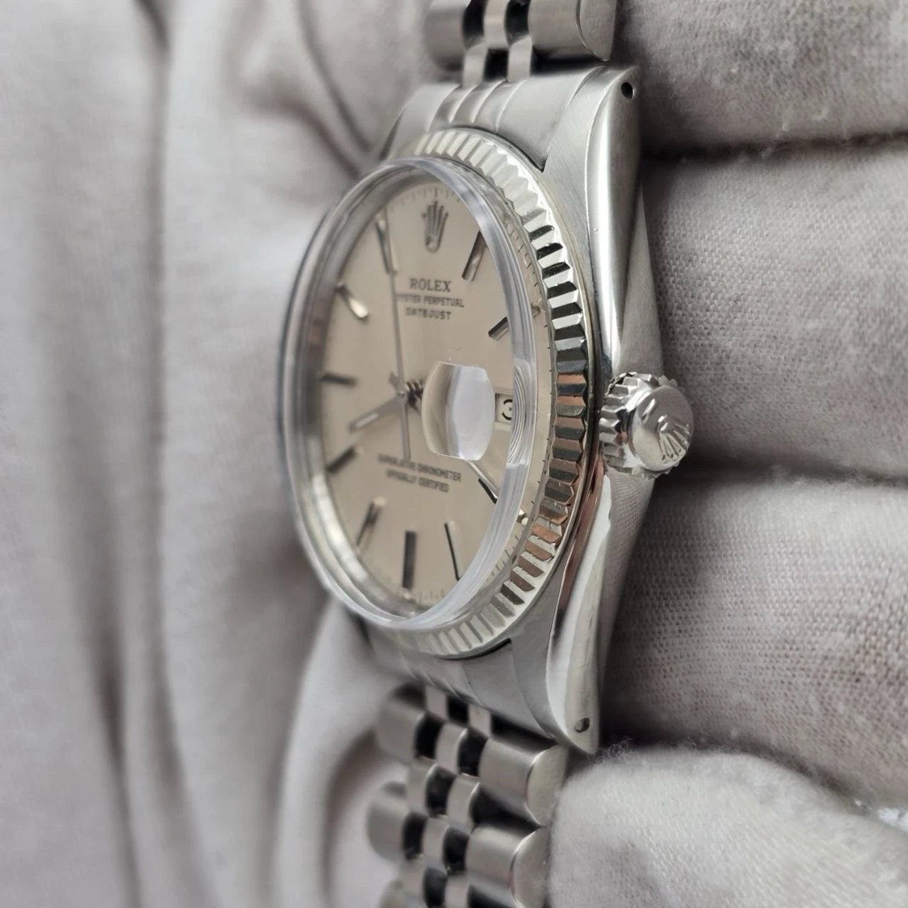 2015 RSC Rolex Datejust 36mm Oyster Perpetual White Gold Steel Silver Dial 16014