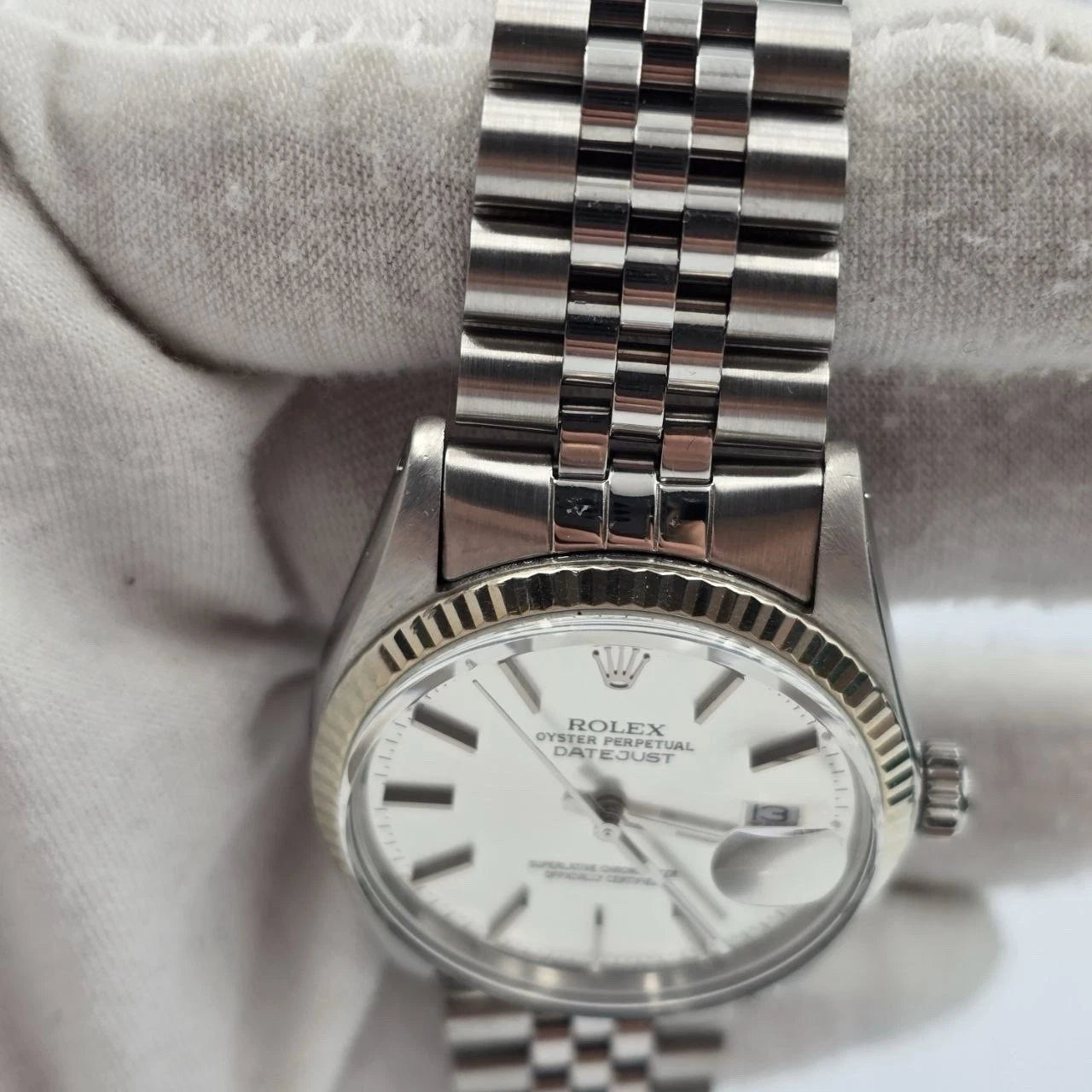 Rolex Datejust 36mm Oyster Perpetual 18k White Gold Steel Silver Dial 16014