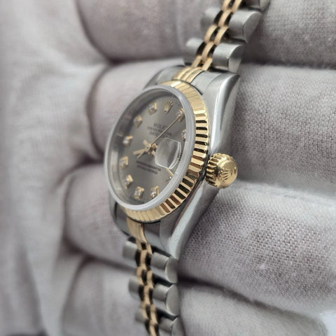 Rolex Lady Datejust 26mm Yellow Gold Steel Factory Grey Diamond Dial 69173