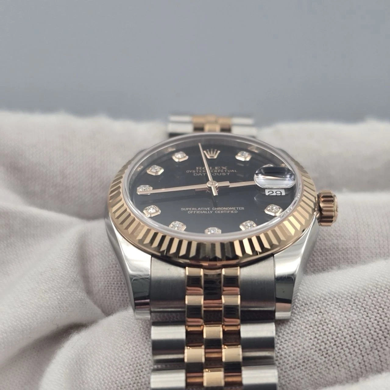PAPERS 2016 Rolex Datejust 31mm Black Diamond Dial Rose Gold Steel 178271 BOX