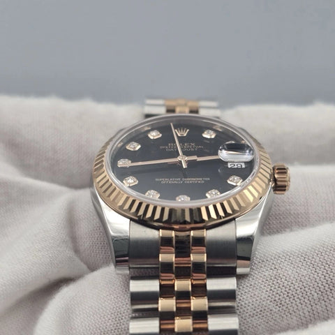 PAPERS 2016 Rolex Datejust 31mm Black Diamond Dial Rose Gold Steel 178271 BOX