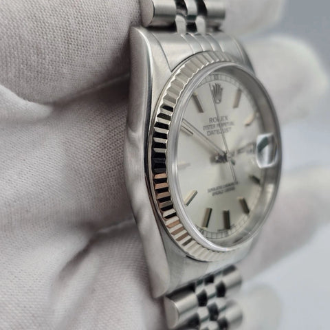 2005 Rolex Datejust Silver Dial Stainless Steel Jubilee 16234 36mm Watch