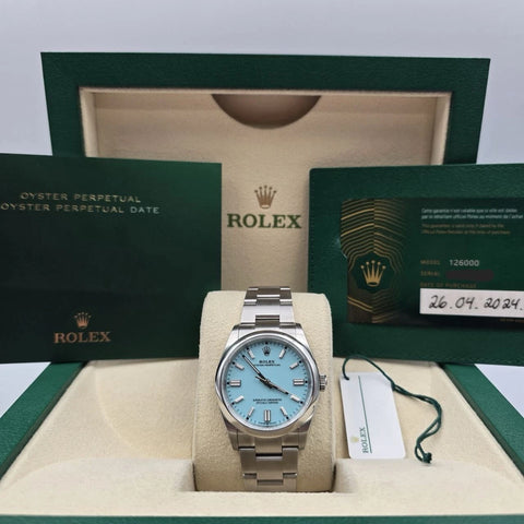 PAPERS 2024 Rolex Oyster Perpetual 36mm 126000 Tiffany Turquoise Dial BOX