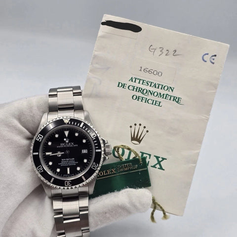 PAPERS Rolex Sea-Dweller 16600 Stainless Steel Black Dial 40mm Watch