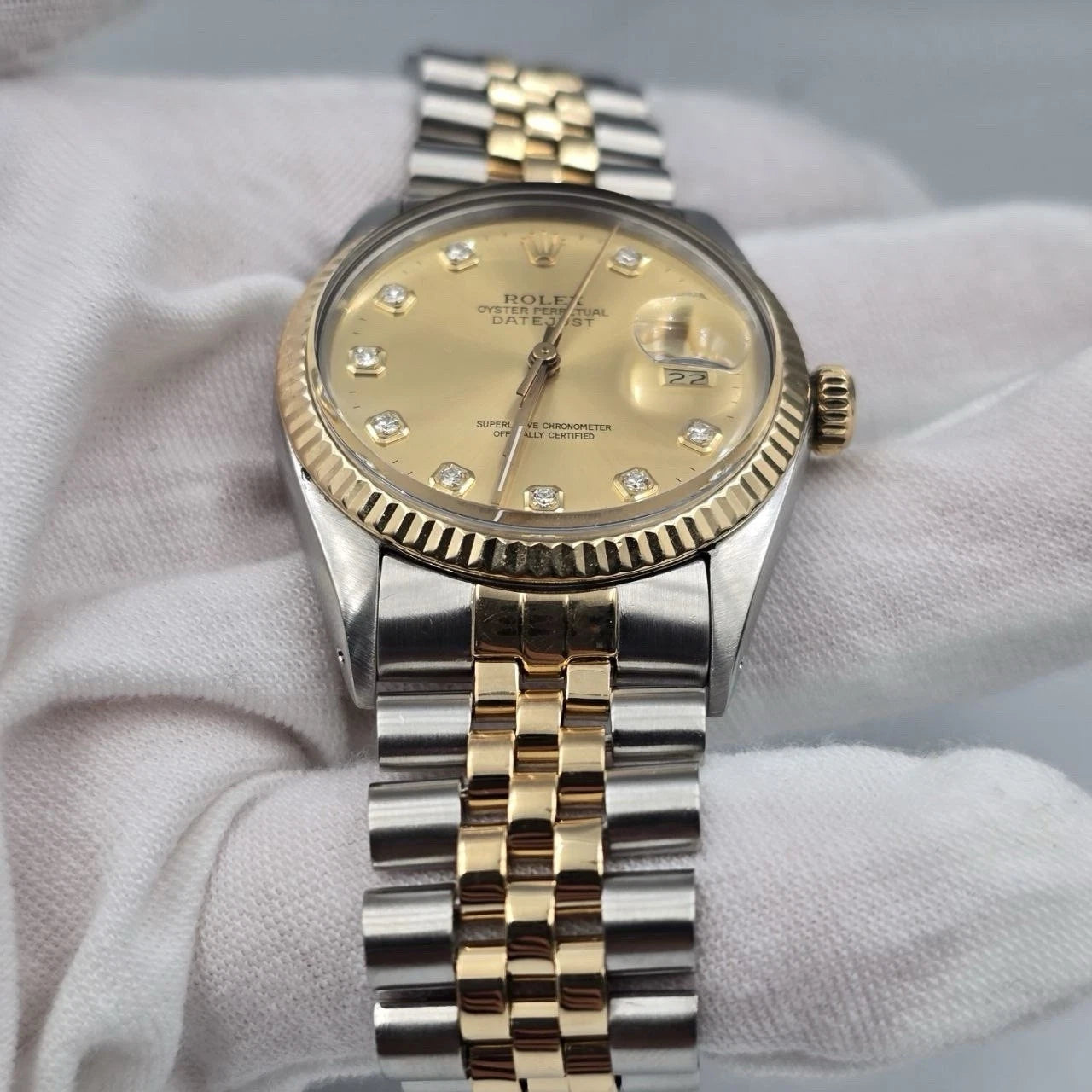 Rolex Datejust Champagne Diamond Two-Tone Yellow Gold Jubilee 16013 36mm Watch