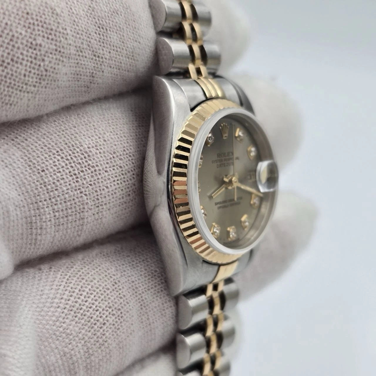 Rolex Lady Datejust 26mm Yellow Gold Steel Factory Grey Diamond Dial 69173