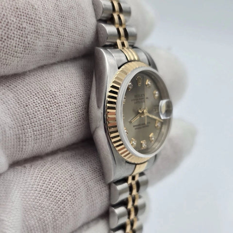 Rolex Lady Datejust 26mm Yellow Gold Steel Factory Grey Diamond Dial 69173