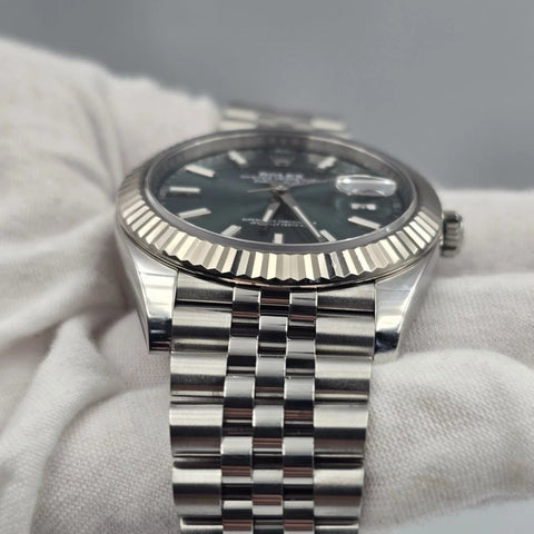 2023 PAPERS Rolex Datejust 41mm Steel Jubilee Mint Green Stick Dial 126334 BOX