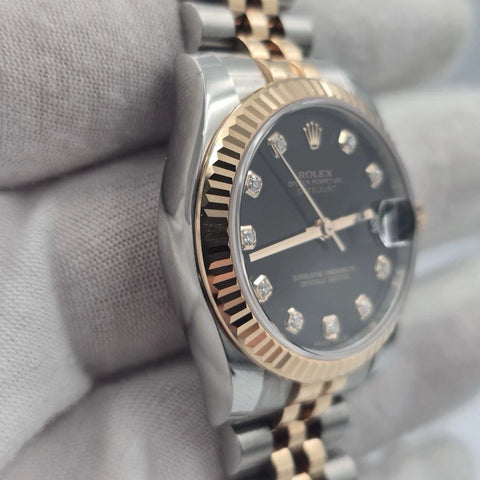 PAPERS 2016 Rolex Datejust 31mm Black Diamond Dial Rose Gold Steel 178271 BOX