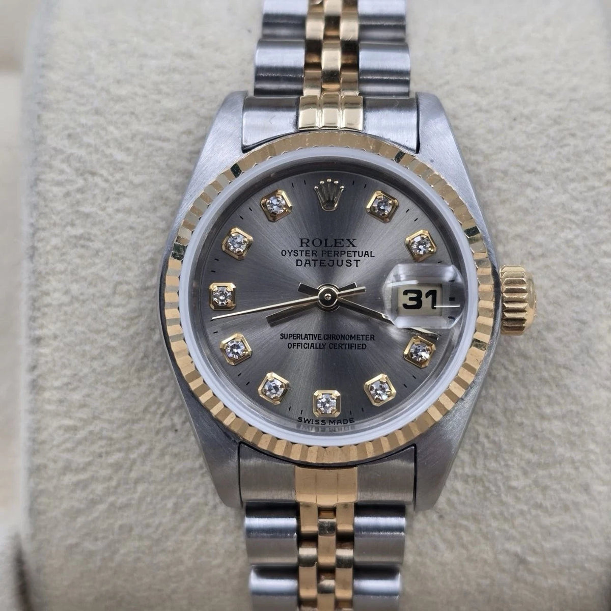 Rolex Lady Datejust 26mm Yellow Gold Steel Factory Grey Diamond Dial 69173